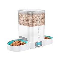 HoneyGuaridan Automatic Cat Feeder for Two Cats,3.5L Cat Food Dispenser with Slow Feeder Bowl,Timed Cat Feeder Programmable 1-6 Meals Control, Dual Power Supply,10s Meal Call White