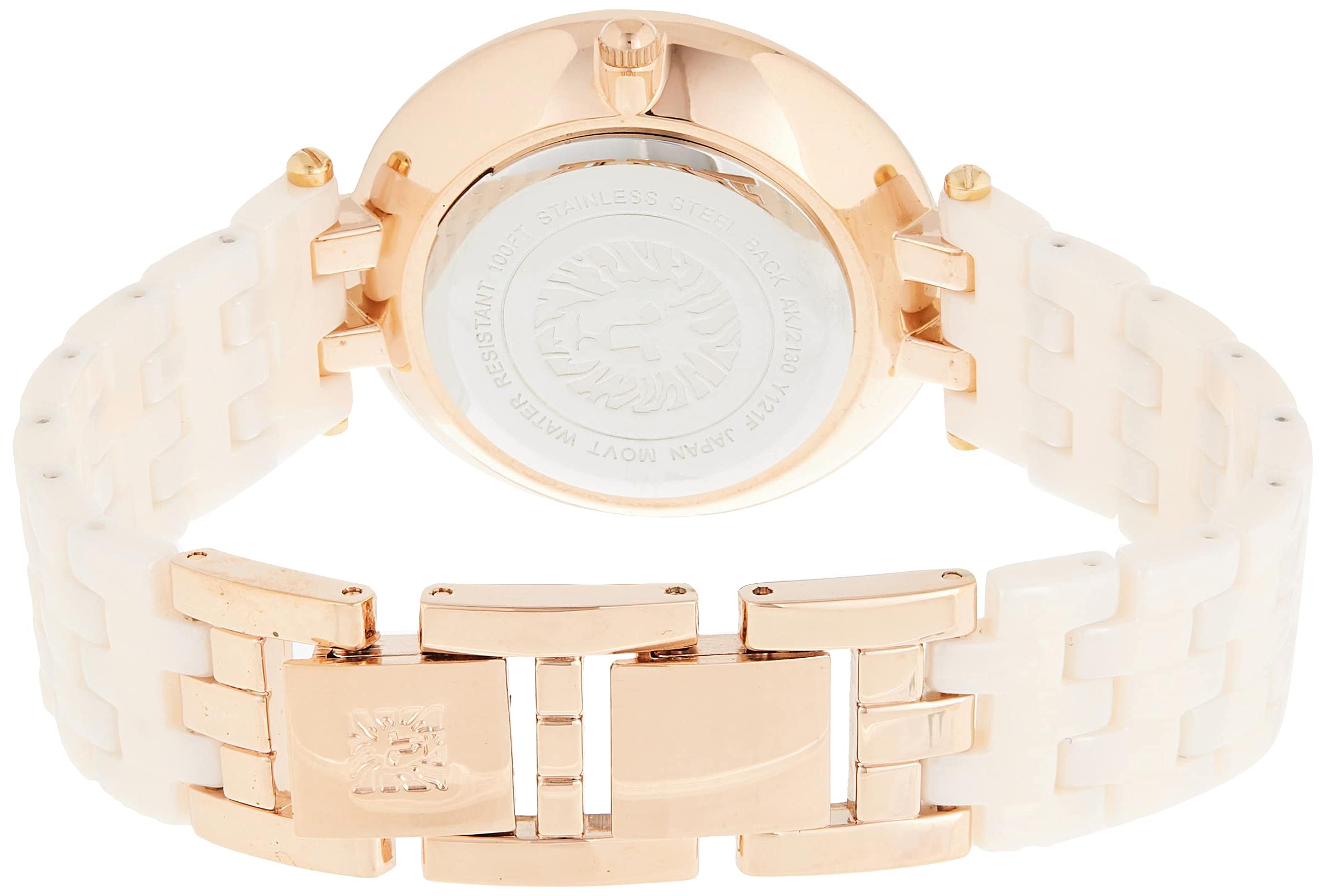 Anne Klein Women's AK/2130RGLP Premium Crystal-Accented Rose Gold-Tone and Light Pink Ceramic Bracelet Watch