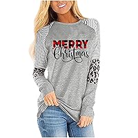Christmas Shirts for Women Fashion Plaid Tops Merry Christmas Letter Printed Graphic Shirts Long Sleeve Basic Tee Tops