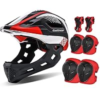 EASTINEAR Kids Full Face Bike Helmet with LED Light + Kids Knee Elbow Pads Wrist Guards for Ages 3-8 Boys Girls Bicycle Skate