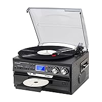 3 Speeds Record Player Vintage Turntable with Built-in Stereo Speakers, Vinyl Phonograph Support Bluetooth AM/FM Radio, USB/SD/MMC, CD/Cassette, Aux-in/RCA Line-Out