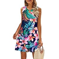 Prime from Amazon Sun Dresses for Women Casual Hawaii Print Fashion Sexy Slim Fit with Sleeveless Halter Kehole Neck Summer Dress Light Blue XX-Large
