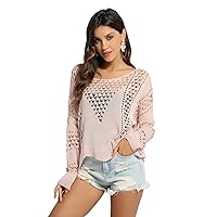 Women's Loose Flower Sweater Long Batwing Sleeve V Neck Knitted Pullover Tops