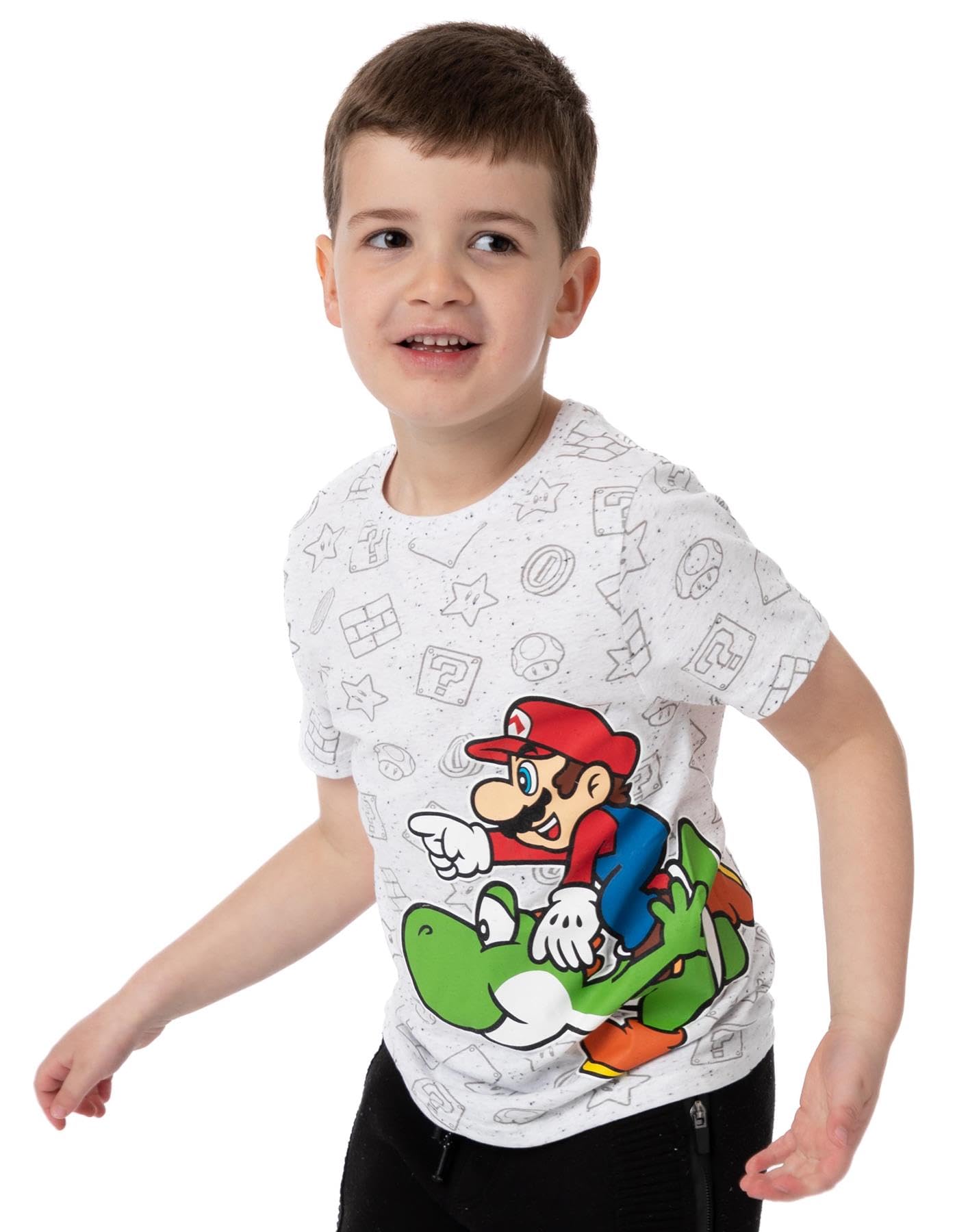 Super Mario Nintendo and Yoshi Boy's Kids Grey Character T-Shirt Top