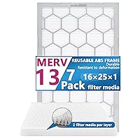 16x25x1 MERV 13 Air Filter,AC Furnace Air Filter,Reusable ABS Plastic Frame, 7 Pack Replaceable Filter Media (Actual Size: 15 3/4