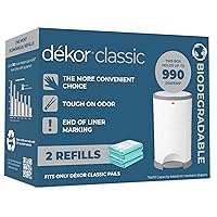 Diaper Dekor Classic Diaper Pail Biodegradable Refills | 2 Count | Most Economical Refill System | Quick & Easy to Replace | No Preset Bag Size Use Only What You Need | Exclusive End-of-Liner Marking