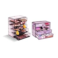 Sorbus 7 Drawer Makeup Tower + 4 Drawer Wide Cosmetic Organizer Bundle: Includes 2 Acrylic Makeup Organizers - Great for Vanity Storage - Jewlery, Beauty, & Bathroom Organizer