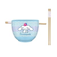 Silver Buffalo Hello Kitty and Friends Cinnamoroll Strawberry Ceramic Ramen Noodle Rice Bowl with Chopsticks, Microwave Safe, 20 Ounces