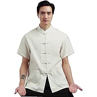 Short Sleeve Men's Martial Arts Top Kung Fu Shirt Linen Top