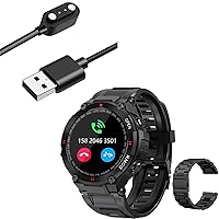 EIGIIS Military Smart Watch for Men Outdoor Waterproof Tactical Smartwatch Bluetooth Dail Calls Speaker 1.3'' HD Touch Screen Fitness Tracker Watch + Charger 2 Pin Magnetic Charging Cable