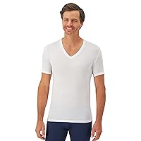 Men's Perfect Flex V-Neck Tee, Stay Tucked Undershirt, Slim Fit Tight on Arms T-Shirt, White & Black, 1-Pack