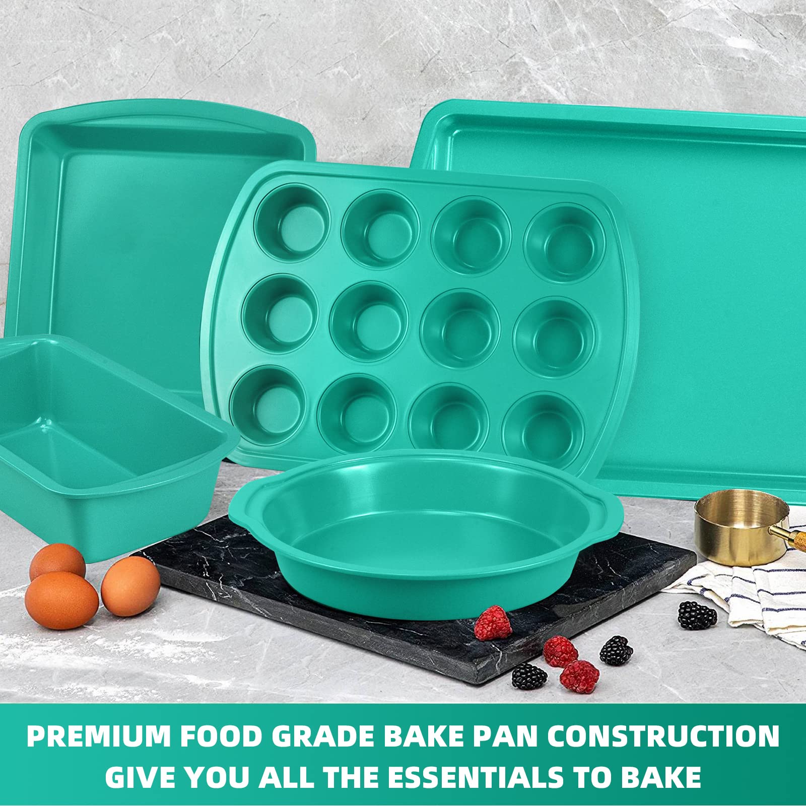 10-Piece Nonstick Bakeware Set Baking Pans, Baking Sheets, Cookie Sheets, Muffin Pan, Bread Pan, Pizza Pan, Cake Pan and Cooling Rack, Oven Safe/0.8mm Thick/ Dishwasher Safe/ Heavy Duty