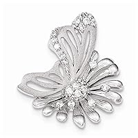 925 Sterling Silver Polished and Satin Flower Butterfly Angel Wings CZ Cubic Zirconia Simulated Diamond Slide Measures 30.5x27mm Wide Jewelry for Women