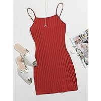 Dresses for Women - Rib Knit Bodycon Dress (Color : Red, Size : Small)