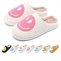 Retro Smile Face Slippers for Women, Comfy Thick Sole Happy Face Slippers Soft Plush Fuzzy Slip-On Women Smile Slippers Cozy Warm House Slippers for Indoor & Outdoor