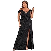 Ever-Pretty Plus Women's Glitter Off-Shoulder Plus Size V-Neck Formal Dress for Evening Party 50088-DA