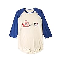 Hat and Beyond Mens Christmas Holiday Graphic Print Tee Cute Cat Sled 3/4 Sleeve Raglan Style T-Shirt