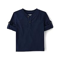 The Children's Place Baby Boy's and Toddler Long Sleeve Rolled Cuff Henley Shirt, Tidal Blue