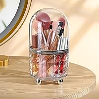 Makeup Brush Holder with Lid, 360° Rotating Makeup Organizer with 6 Compartment, Make up Brush Holder Cup for Cosmetics, Stationery, Tableware, Office Supplies, Clear Brush Organizer, Clear