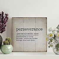 LITTLEGROVE SEEDS Perseverance Definition Wood Signs Perseverance Wood Plaque Wall Decorations for Living Room Rustic Wall Art Kitchen Wall Hanger Retro Decoration Sign 8x8in
