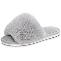 Parlovable Women's Faux Fur Slippers Fuzzy Flat Spa Fluffy Open Toe House Shoes Indoor Outdoor Slip on Memory Foam Slide Sandals