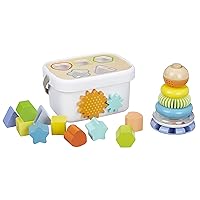 Amazon Basics Wooden Shape Sorter and Rainbow Stacker Classic Baby Toy Set-Sorting Play For Infants Age 12M+, Medium, Multicolor