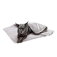 Furhaven Waterproof & Self-Warming Throw Blanket for Dogs & Indoor Cats, Washable & Reflects Body Heat - Terry & Sherpa Dog Blanket - Silver Gray, Medium