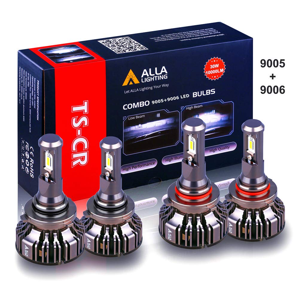 ALLA Lighting TS-CR Combo 9005 9006 LED Bulbs Extremely Super Bright HB3 High Beam HB4 Low Beam Replacement for Cars, Trucks, 6000K Xenon White (4 ...