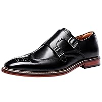Men's Genuine Leather Double Buckle Monk Strap Loafers Pointed Toe Fashion Comfort Slip On Dress Formal Shoes
