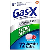 Extra Strength Chewable Gas Relief Tablets with Simethicone 125 mg for Bloating Relief, Cherry - 72 Count
