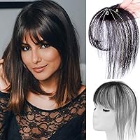 One Piece Clip in Hair Fringe 3D Hair Bangs Topper Human Real Hair Flat Bangs with Clips on Hair Piece Wiglet Hairpieces for Women Black