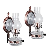 2 Pieces Large Wall Oil Lamp Vintage Glass Kerosene Lamp 7/8 Wick Antique Decorative Wall Mounted Oil Lamps for Indoor Use Emergency Lighting Hurricane Lamp with Mirror Oil Lantern