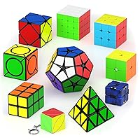 Vdealen Speed Cube Set, Magic Cube Pack of 2x2 3x3 4x4 2x2x3 Pyramid Skewb Dodecahedron Six Spot Infinite Ivy Puzzle Cube Bundle, Christmas Birthday Party Toy Gifts for Kids Teens Adults (10 Pack)