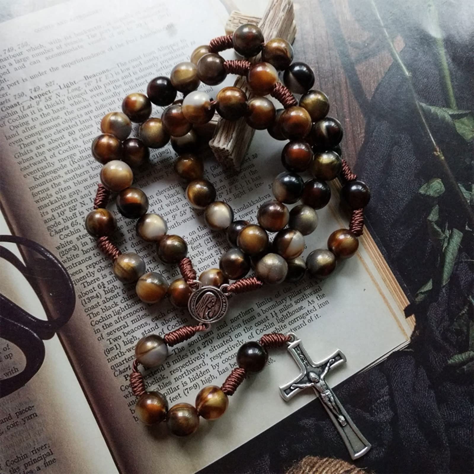hejhncii Catholic Rosaries Necklace Crucifix Prayer Beads Pendant Necklace Prayer Religious For Cross Long Chain Handmade Jewelry Cross Pendant Necklace