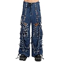 Denim Strap Shredder Pants [Blue Denim] Gothic Punk Baggy