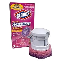 Clorox ScrubMate Handheld Kitchen Scrubber; Includes 3 Bleach-Free Refill Scrubbing Pads; Scrub Tough Messes Clean