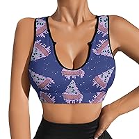 Pizza with Aliens, UFO Women's Sports Bra Workout Yoga Tank Top Padded Support Gym Fitness