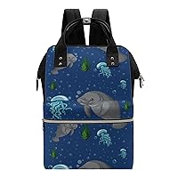 Manatee and Jellyfish Diaper Bag Backpack Travel Waterproof Mommy Bag Nappy Daypack