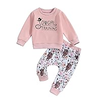 Toddler Baby Girl Western Clothes Cowgirl Pants Set Floral Cow Print Swestshirt And Sweatpants Fall Winter Outfits
