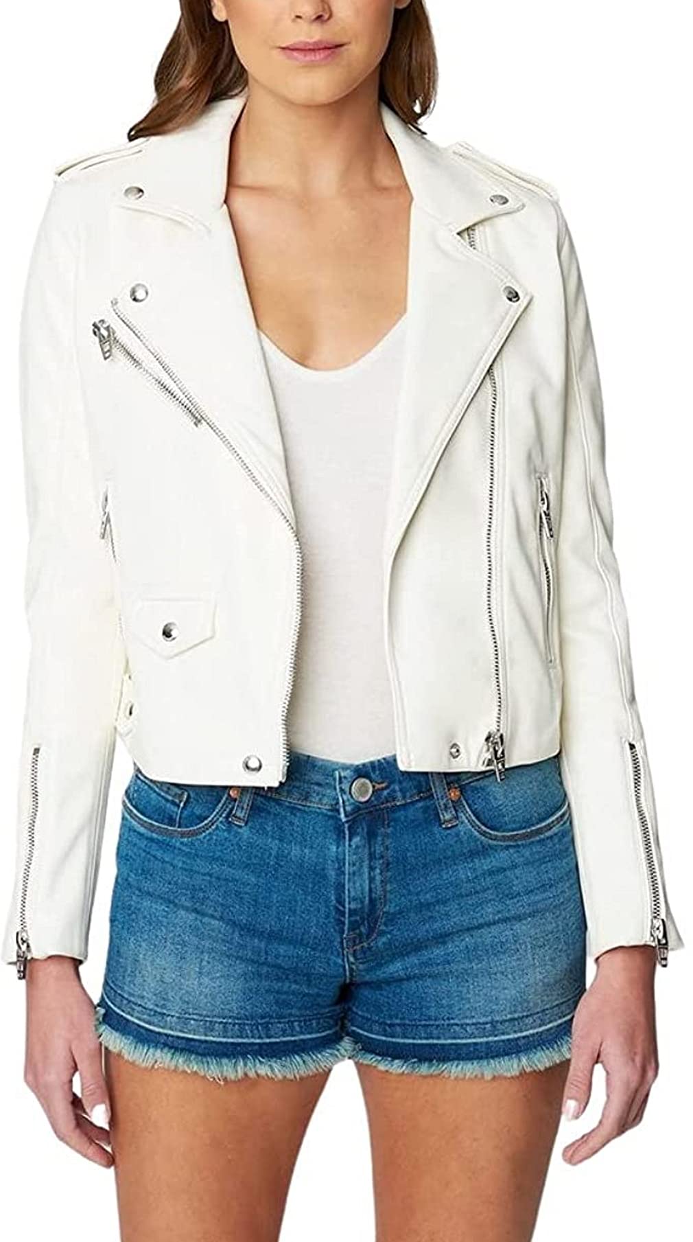 [BLANKNYC] Womens Luxury Clothing Vegan Leather Semi Fit Motorcycle Jacket