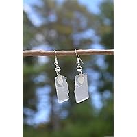 Frosted White Sea Glass Dangling Sterling Silver Earrings