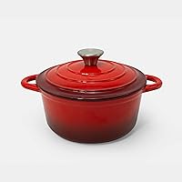 2.8 Qt Cast Iron Artisan Casserole Pan w/Red Enamel Coating, Oven and Stove top safe, Versatile for All Dishes