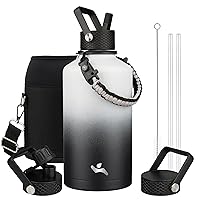 Insulated Water Bottle with Straw,87oz 3 Lids Water Jug with Carrying Bag,Paracord Handle,Double Wall Vacuum Stainless Steel Metal Flask,Day & Night