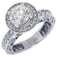 14k White Gold 2.44 Carats Brilliant Round Antique Diamond Engagement Ring