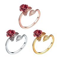 U7 3Pcs Rose Flower Ring Set