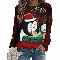 Christmas Sweaters for Women Snowflakes Crewneck Long Sleeve Pullover Midi Sweaters Tunic Tops