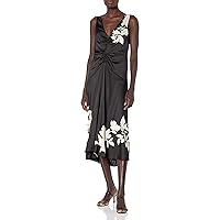 Vince Women's Floral Silhouette Ruched V-Neck Dress