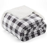 BEAUTEX Sherpa Fleece Blanket Twin Size, Super Soft Warm Buffalo Plaid Plush Gig Blankets, Lightweight Cozy Fuzzy Blanket for Couch Sofa Bed (Grey, 60
