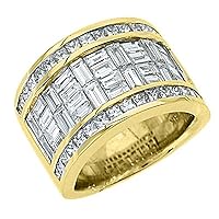 18k Yellow Gold 5.50 Carats Princess & Baguette Diamond Ring Wedding Band