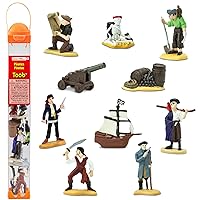 Safari Ltd. Pirates TOOB - 10 Figurines: Peg Leg Pirate, Lady Pirate, Skeleton, Cannon Balls, Cannon, Pirate Ship - Educational Toy Figures For Boys, Girls & Kids Ages 3+